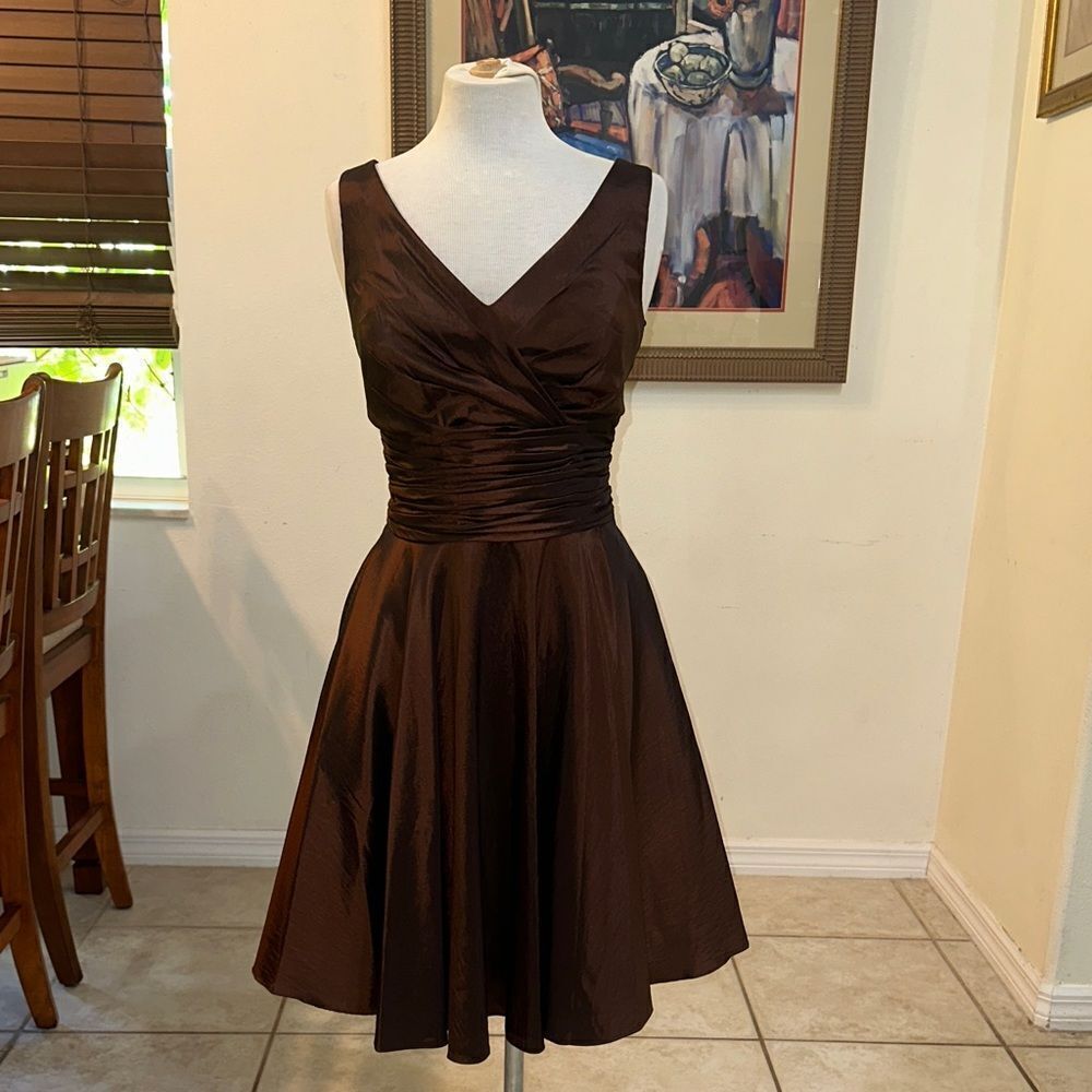 DRESS - Milano Elegant Copper Brown Sleeveless w/ Matching Shoulder Cover